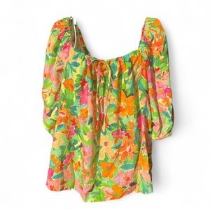 Sanctuary Vibrant Floral Blouse - Pink, Orange, Green